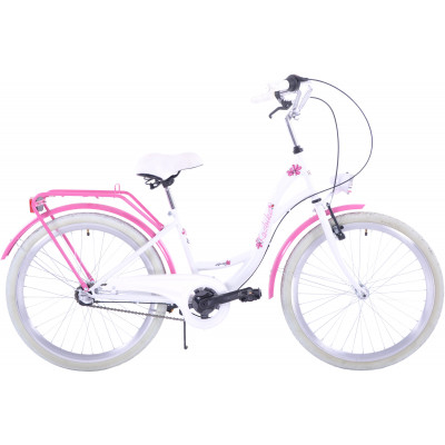Detský bicykel 24 KOZBIKE Junior 3-prevodový Bielo-ružový - Biele kolesá 